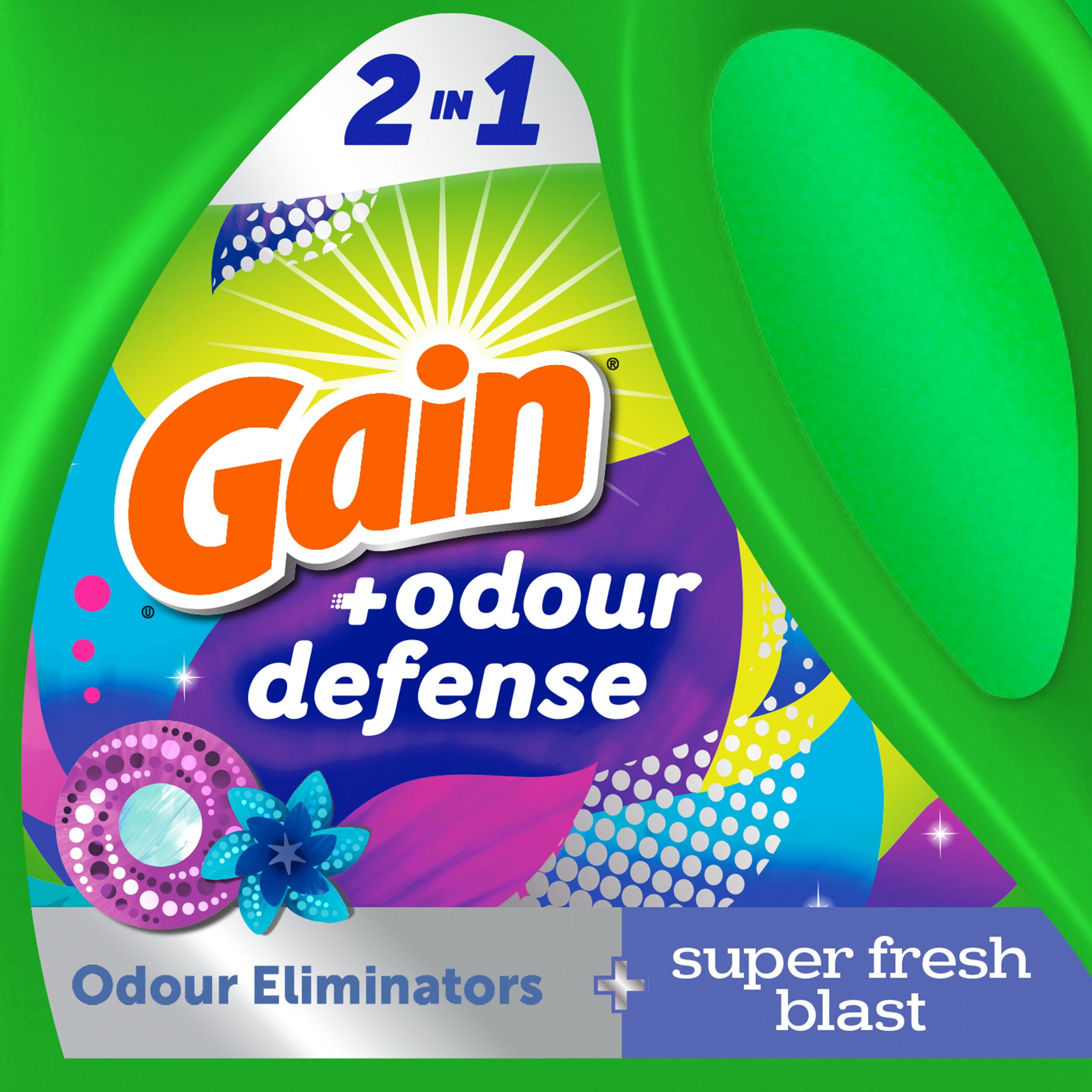 Gain Odour Defense Liquid Laundry Detergent, Super Fresh Blast Scent, 4.2 L, 100 loads, 2 in 1, Laundry Detergent Liquid Soap, HE compatible