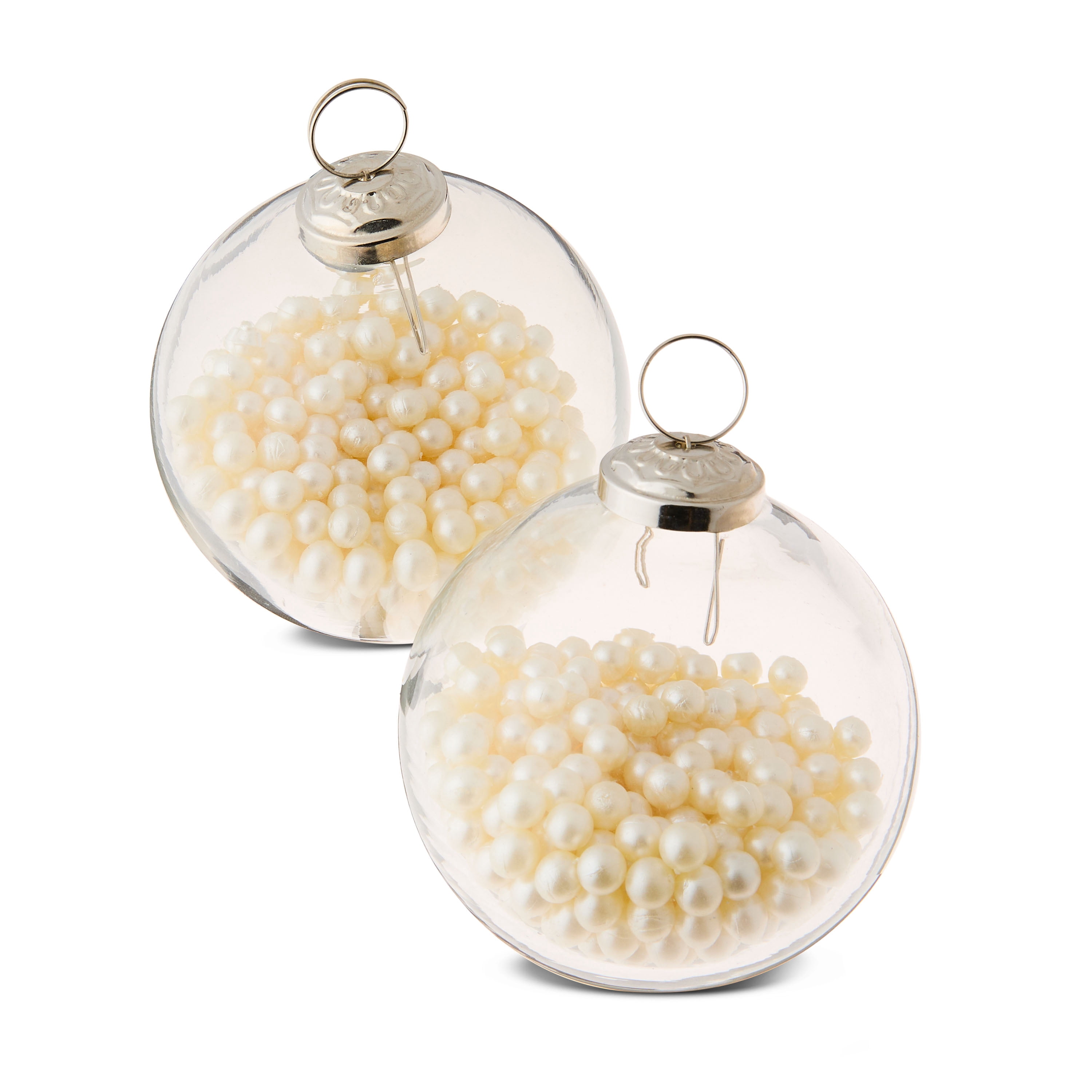 2 Count White Pearl Glass Christmas Ornaments, 3.55 in, by My Texas House