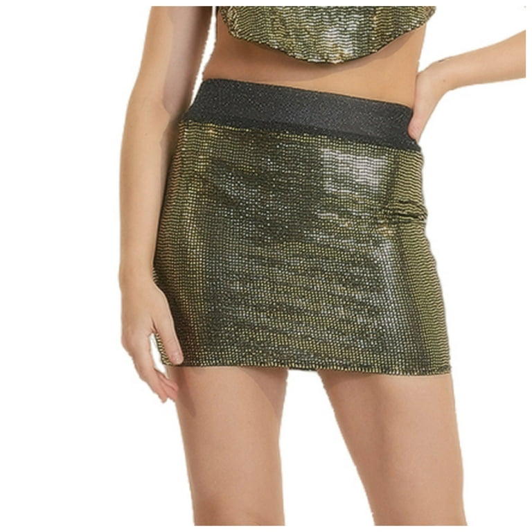 High waist gold mini skirt sales