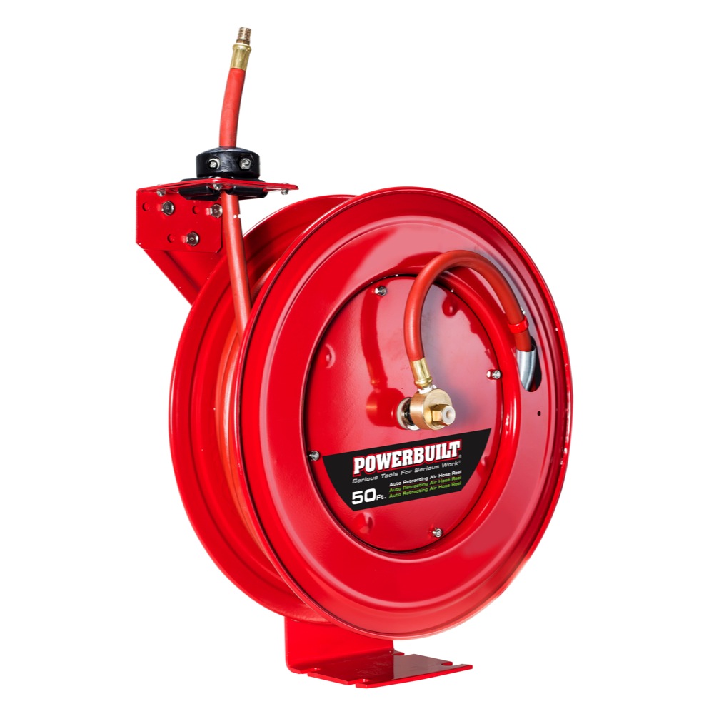 Powerbuilt Heavy Duty Auto Retract Air Hose Reel with 3 8" x 50' Hose 642228 by Alltrade Tools LLC