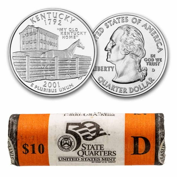 2001-D Kentucky Statehood Quarter 40-Coin Roll BU (Mint Wrapped)