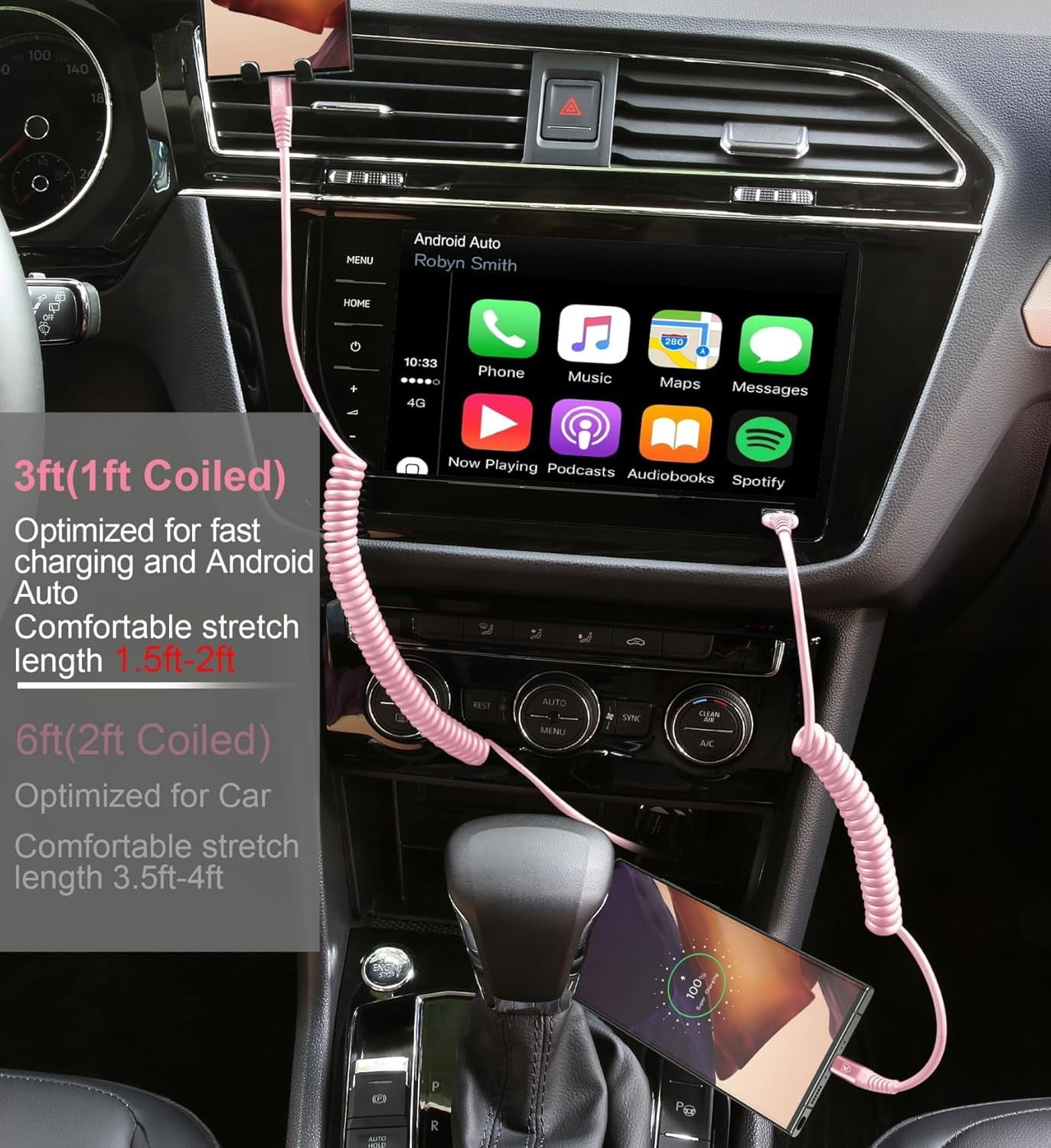 RGHJAR-USB A to C Cable Fast Charging 3FT for Car, 2Pack USB Type C Charger Cable for iPhone 16, USB-C Cable Compatible with iPhone 17/16/15/Plus/Pro/Pro Max/Samsung Galaxy A10e A20-Pink
