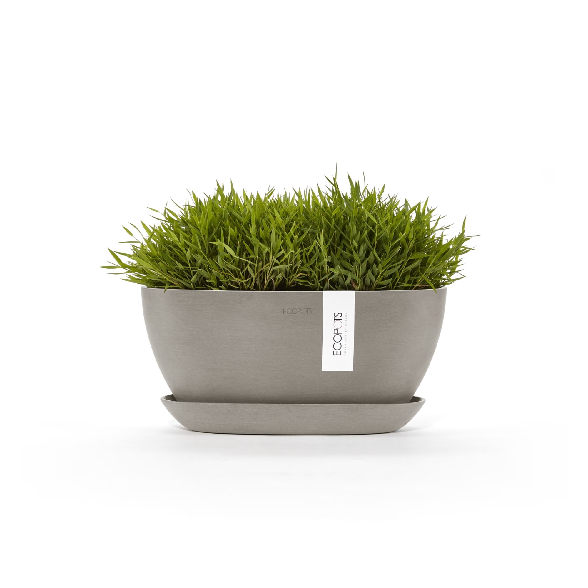 Ecopots Sofia Durable Modern Oval Indoor/Outdoor Recycled Based Composite Flower Pot Planter w/ Water Reservoir, Taupe, 12"