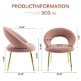 thumbnail image 3 of Modern Teddy Dining Chairs Set of 2, Comfort Accent Chairs with Curved Open Backrest and Metal Legs, Upholstered Dining Room Chair for Living Room, Bedroom, Kitchen, Pink, 3 of 10