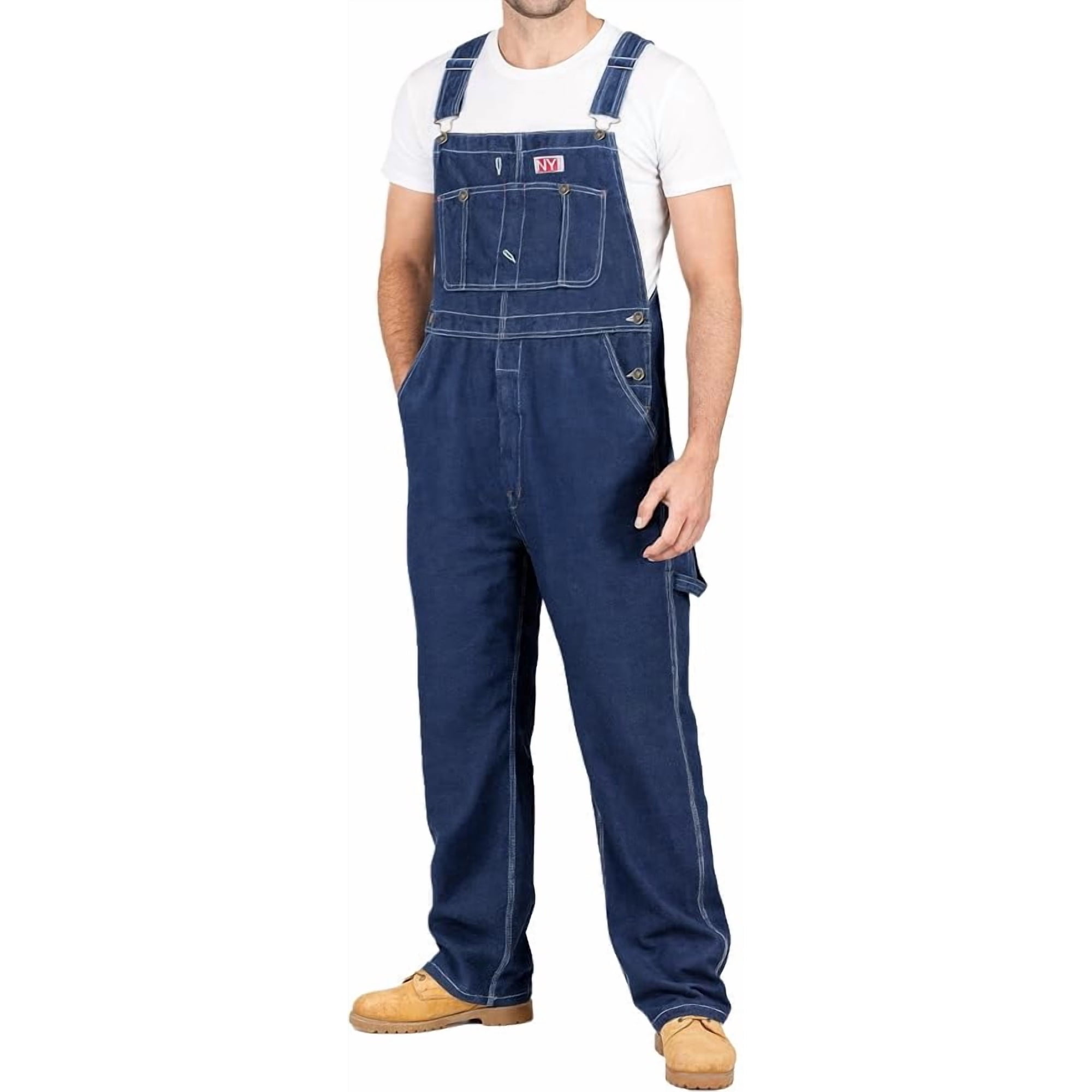 NY Threads 100% Cotton Premium Denim Bib Overalls for Men Relaxed Fit, 40Wx32L, Indigo