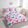 thumbnail image 4 of Manfei Cute Heart Loves 7 Pieces Bedding Comforter Set,Geometric Polka Dot Full Bedding Set,Pink Purple Cyan Fitted Sheet Flat Sheet For Girls Kids,Breathable Home Decor Reversible, 4 of 9