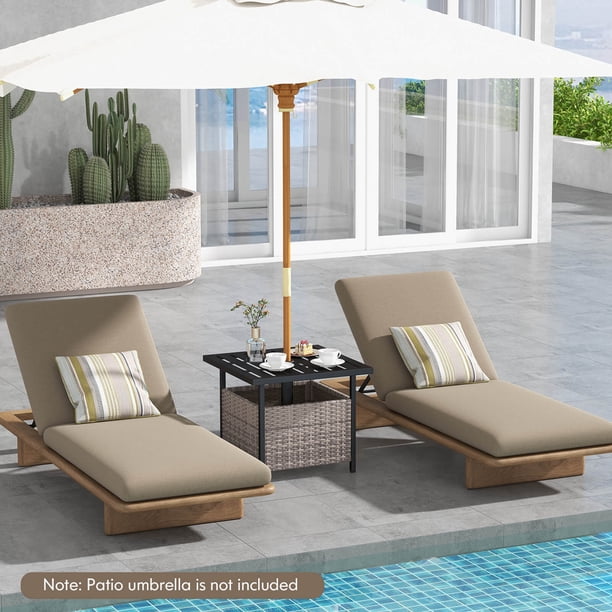 COSTWAY Table De Jardin Carrée 4 Personnes – Plateau Imitation Bois + Trou Parasol – Métal Robuste