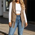 thumbnail image 5 of IUYRTFE Women's Western Fringe Sleeveless Vest Open Front Suede Cardigan with Long Fringe Trim, 5 of 9