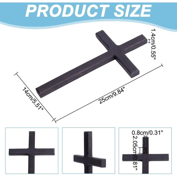 1pc Wooden Cross Wall Decoration for Home Church Decor Black 25x14x1.4cm