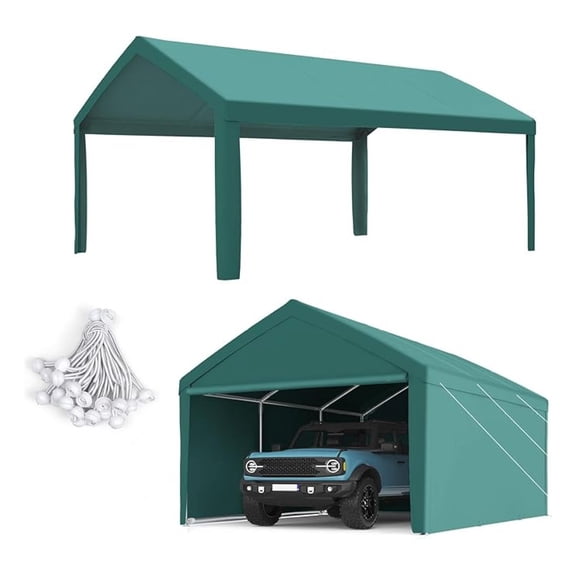 10x20 ft Carport Replacement Top Canopy Cover with Leg Cloth, Heavy-Duty Waterproof & UV Protected Car Garage Shelter Tent, Easy Installation with Ball Bungees, Green, Roof Only