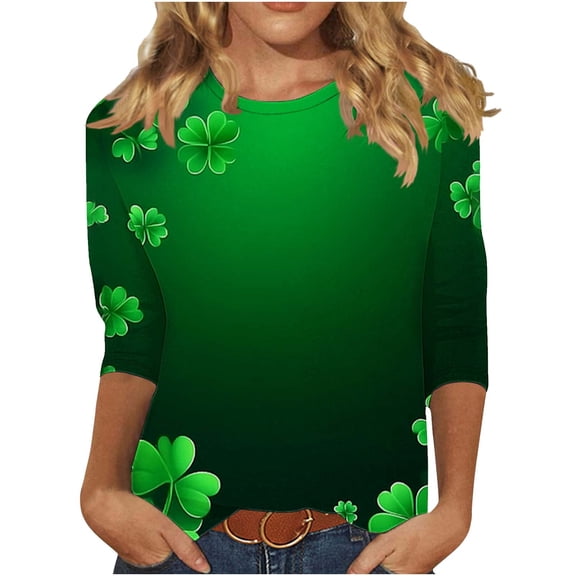 JYnXIANTI St Patricks Day Shirt Women Casual Round Neck 3/4 Sleeve Tops Comfy T Shirt Cute Graphic Tee for Saint Patricks Day