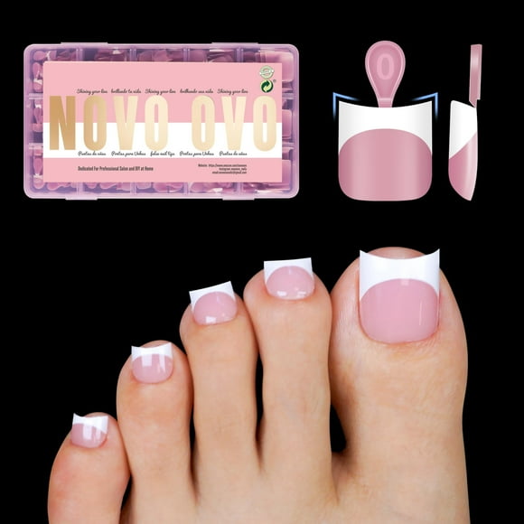 Puntas para uñas de los pies NOVO OVO, blancas, francesas, prensas, 240 con pegamento