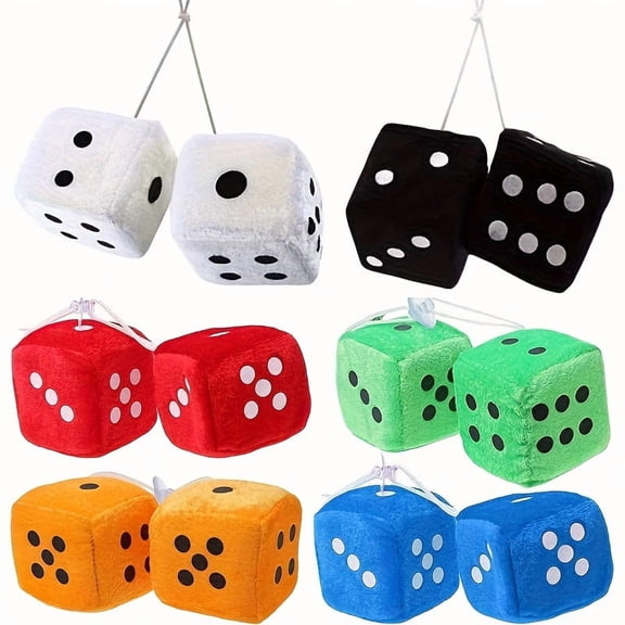 2pcs Soft Fuzzy Dice Car Mirror Hangers, White Fuzzy Plush Dice, Auto Soft Fuzzy Dice Dots, Rear View Mirror Hanger Decoration, Car Interior Hanging Ornament Decoration for Automotive (White)