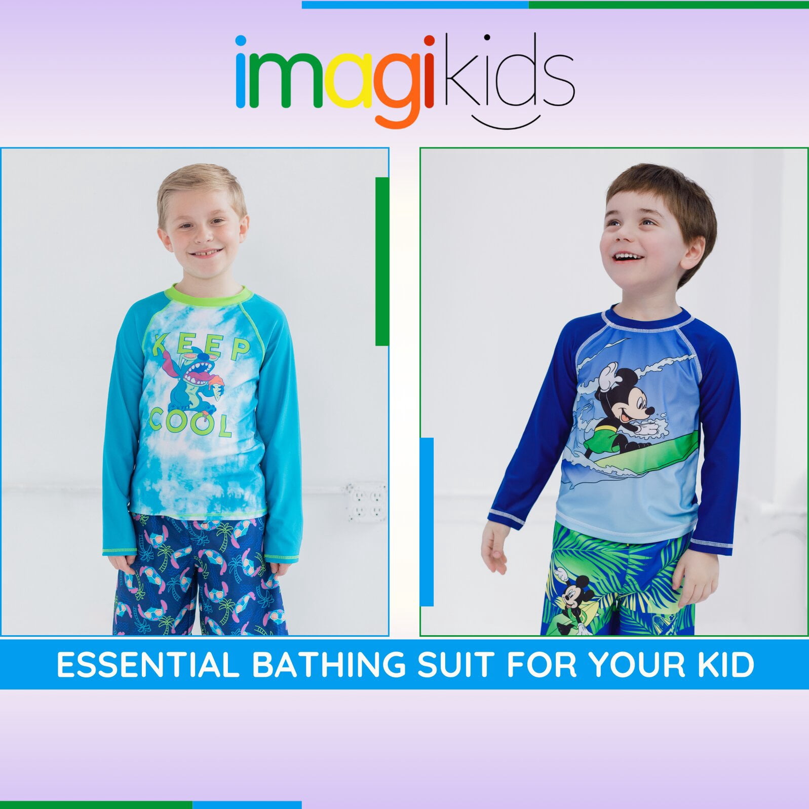 Disney Mickey Mouse Baby Boys' Swimwear 2-Piece Rash Guard and Swim Trunks Set Mickey Tropical Navy
