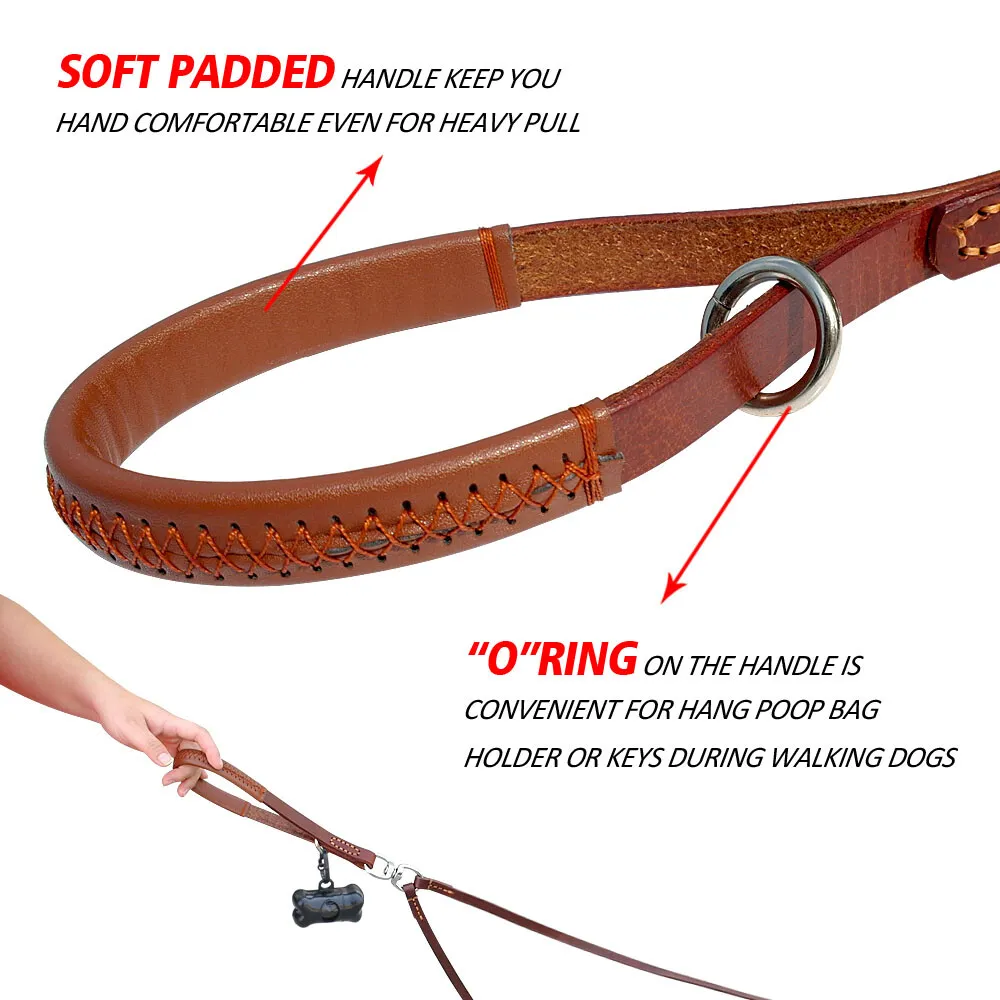 Didog 2 Way Real Leather Dog Double Leash Coupler Leashes for Two Twin Dogs Black Brown