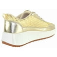 thumbnail image 3 of La Sheelah Women Knitted Low Top Patchwork Fashion Sneaker Casual Lace-Up Comfort Walking Shoes Lightweight Platform Sole Trendy Woven Design TIMELESS-12 Metallic Gold 6, 3 of 5