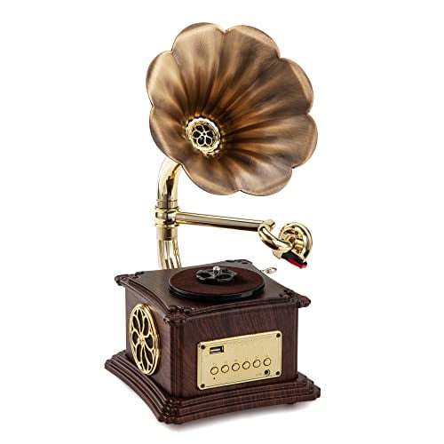 Tocadiscos de madera de estilo vintage con Bluetooth, USB, AUX, radio FM y altavoces incorporados (109HJ-1)