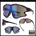 thumbnail image 2 of Kids Size Boys Xloop Shield Color Mirror Plastic Wrap Around Sport Sunglasses Burgundy - Blue Mirror, 2 of 7