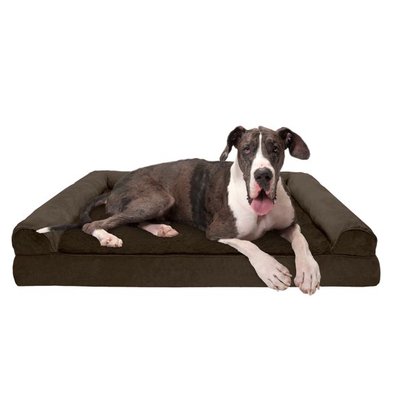 FurHaven Pet Products Plush & Suede Memory Top Sofa Pet Bed for Dogs & Cats - Espresso, Jumbo Plus