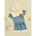 thumbnail image 5 of Bslissey Toddler Baby Boys Summer 2Pcs Outfits Short Sleeve Hooded Tops + Elastic Waist Shorts 6M 12M 18M 24M 3T 4T Kids Casual Contrast Color Short Pants Sets, 5 of 9