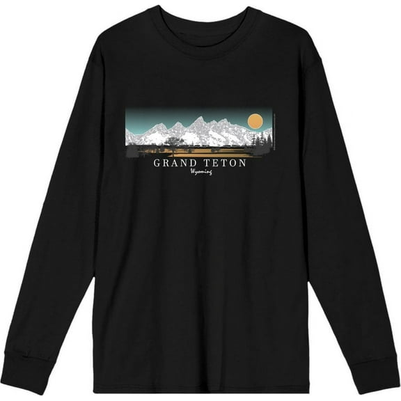 Adventure Society Grand Teton Wyoming Adult Black Crew Neck Long Sleeve Tee-Medium