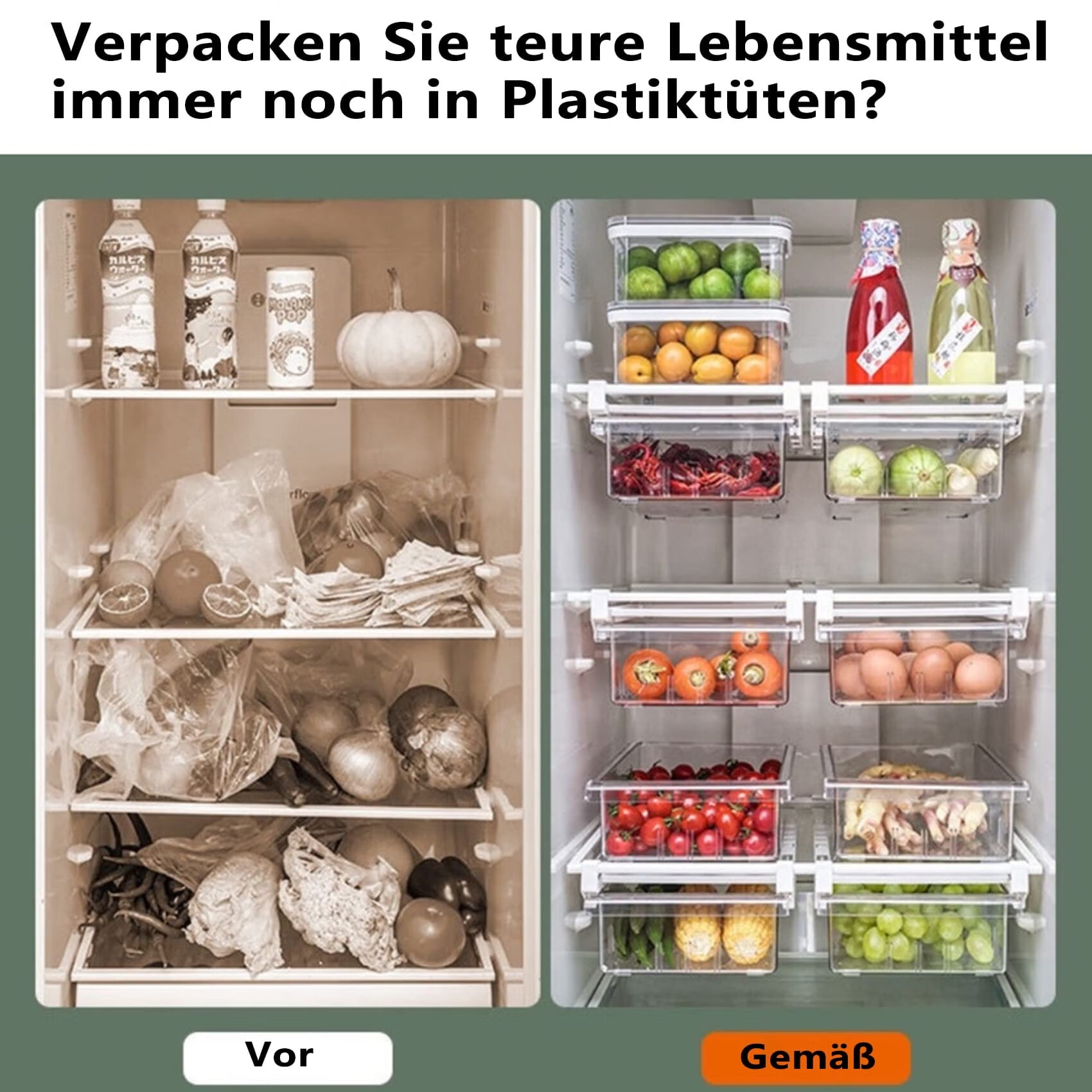 Fridge Drawer Organizer, Refrigerator Organizer Bins, Pull Out with Handle, Shelf Holder Storage Box, Clear Container for Food, Drinks, Fit for Fridge Shelf Under 0.6" (1 Pack Medium)