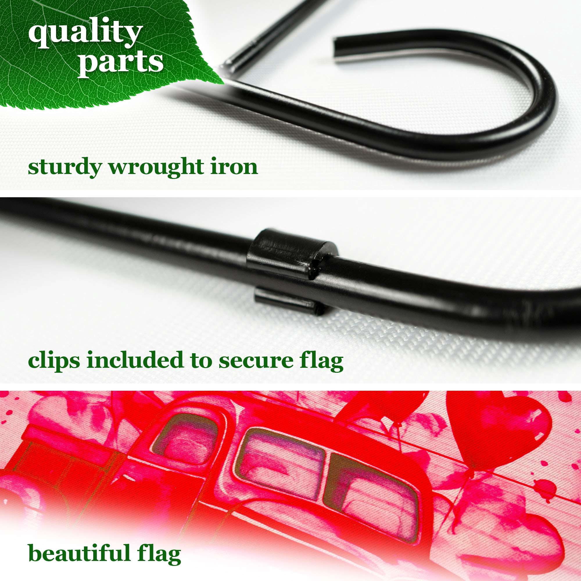 G128 Combo Pack Garden Flag Stand Black 36x16IN & Garden Flag Valentine’s Day Cupid Delivery Truck Printed 12x18IN Double Sided Yard Garden Lawn Decoration