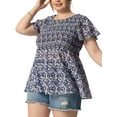 thumbnail image 4 of Agnes Orinda Plus Size Chiffon Blouses for Women Summer Flare Short Sleeve Smocked Ditsy Floral Peplum Top 1X Black Purple, 4 of 6