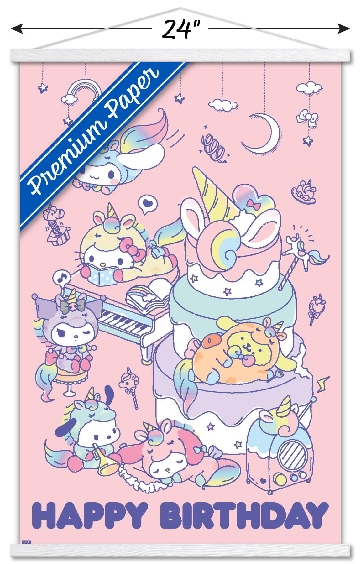 Hello Kitty and Friends - Happy Birthday Wall Poster with Magnetic Frame, 22.375" x 34"