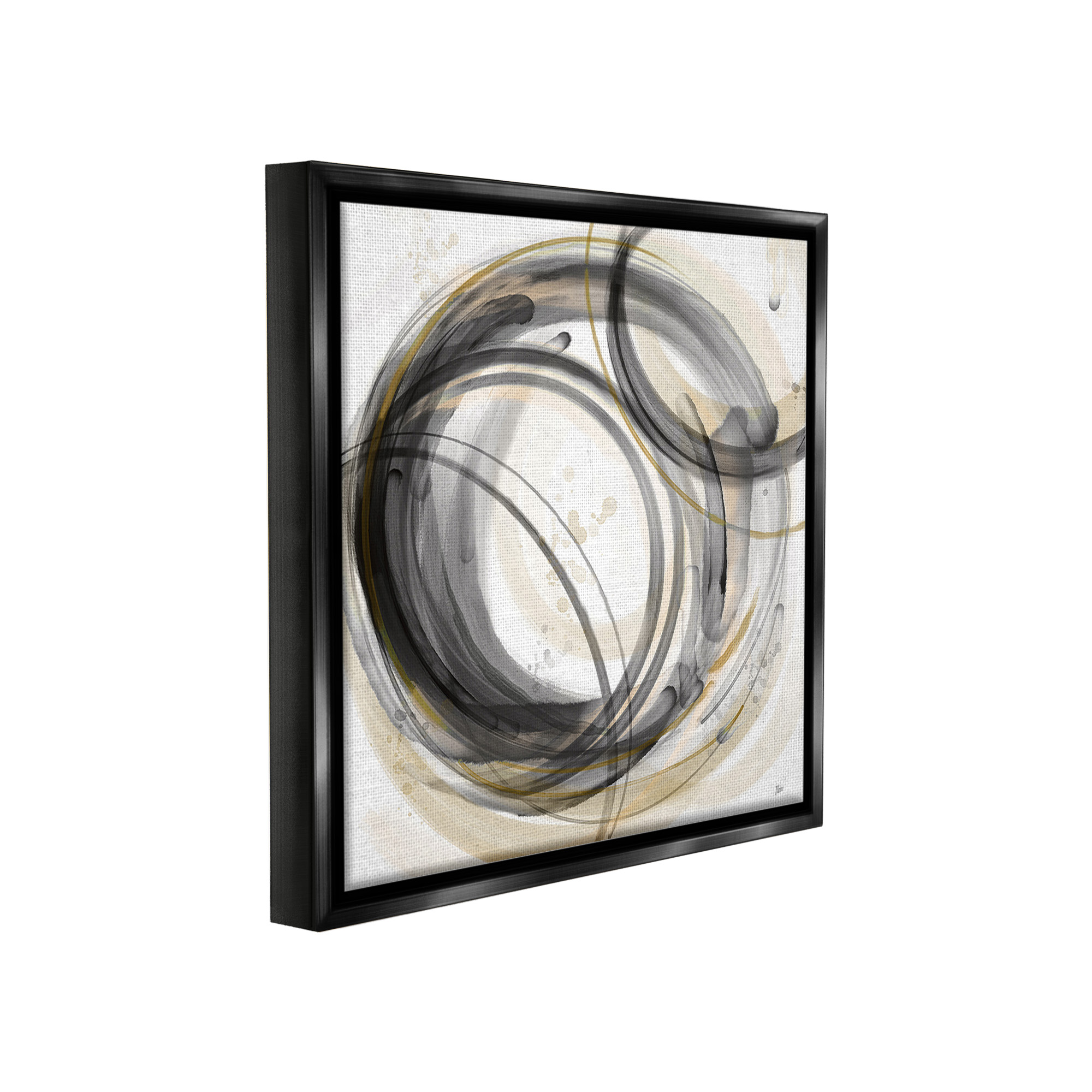 Stupell Industries Neutral Circular Abstract Abstract Painting Black Floater Framed Canvas Art Print Wall Art, 25 x 25