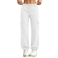 thumbnail image 2 of Women's Drawstring Elastic Waist Cargo Jogger Pants, Ghalytn Multi-Pocket Casual Athletic Sweatpants with Cuffed Hem, 2 of 7