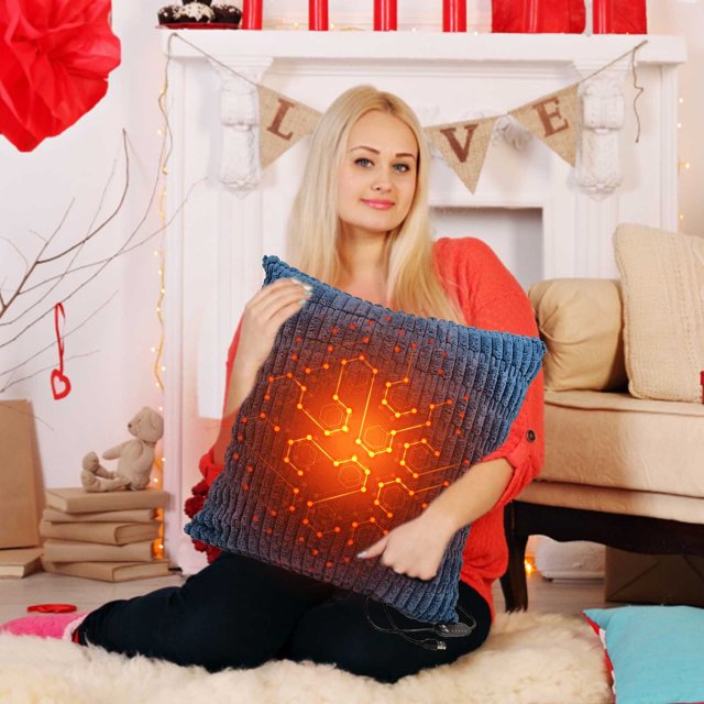 Heated Pillow for Lumbar Support, Heating Lumbar Support Pillow for Office Chair Electric Heated Throw Pillow with 5 Heat Settings USB Heating Pillow for Period Cramp, Abdomen, Neck F 17.7"*17.7"