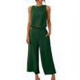 thumbnail image 1 of RT5YKing Ensemble 2 Pcs Coton et Lin Mode Femme Col Rond Blouse Sans Manches Unie + Pantalons Amples avec Poches, 1 of 8