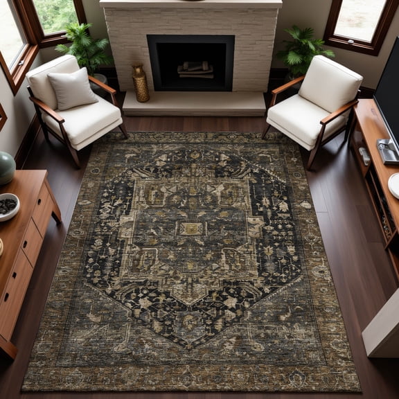 Addison Rugs Mayfield Premium Machine Washable Traditional Medallion Fudge Rectangle Rug, 10' x 14'