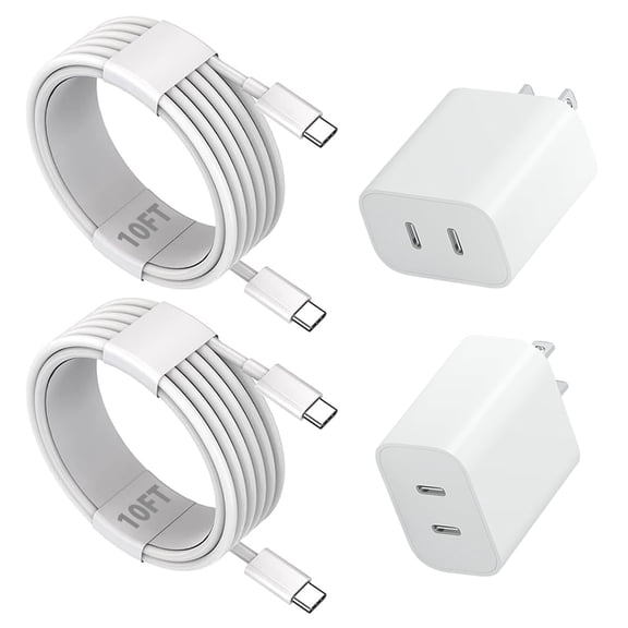 Quyaojz for iPhone 17 16 15 Fast Charger, 2Pack USBC Double Charger Block with 10FT Long C to USB C Cable, Dual Fast Charger Compatible with iPhone 17 Pro Max/17 Pro/Air/16e1516/15/iPad