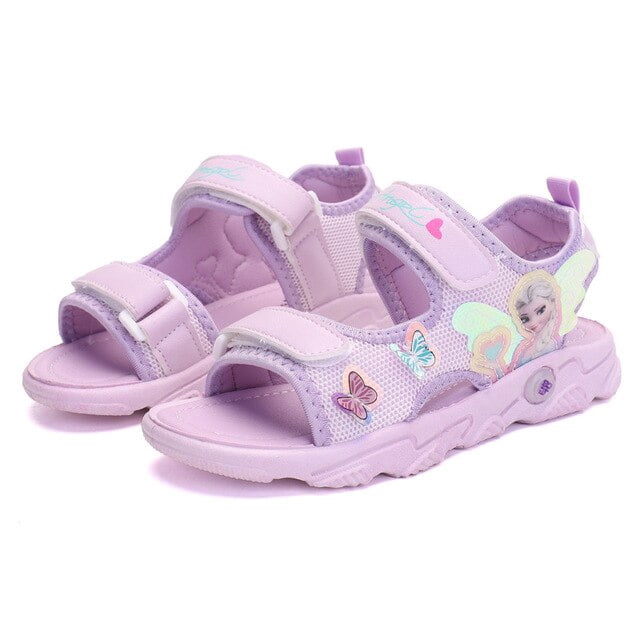 Sandalias de Disney para niñas, novedad de verano, malla de princesa congelada, bonitos dibujos animados, elsa, niñas, zapatos de playa informales, 26 plantillas, 16,6 CM Gao Jinjia LED