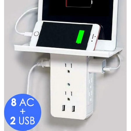 Dual USB Outlet Tower Charger w/Built-In Shelf and Surge Protector