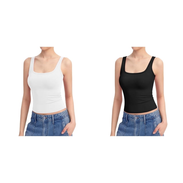 (Lot de 2) Rinsvye Débardeur à Encolure Carrée pour Femmes Haut Camisole en Coton Sans Manches Doublé Collection Basique