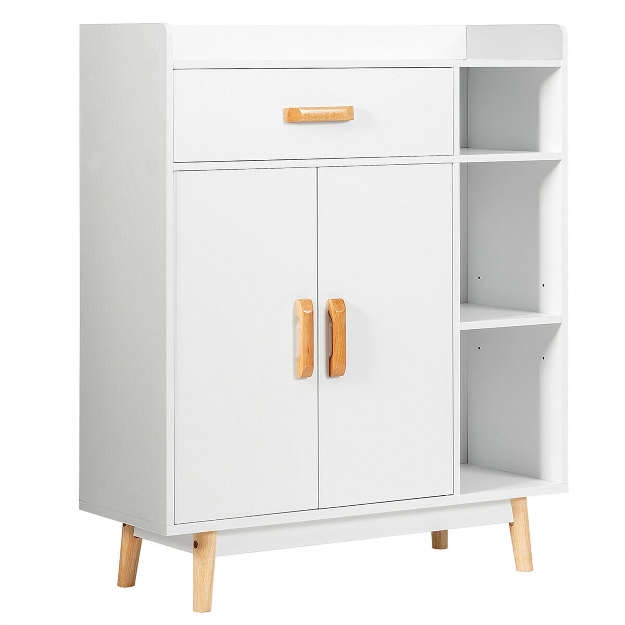 Gymax Floor Storage Cabinet Free Standing Cupboard Chest w/1 Drawer 2 