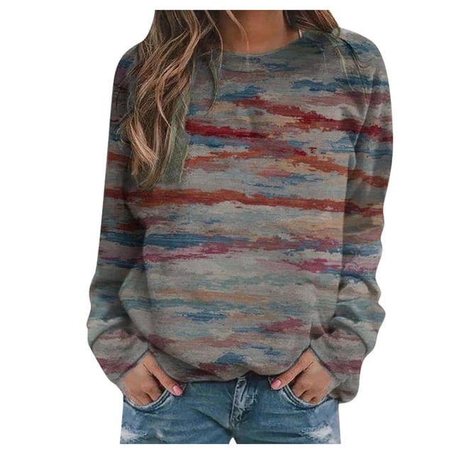 Babysbule Liquidation Hauts pour Femmes, Chandails Décontractés à Imprimé pour Femmes, T-Shirts Thermiques à Col Rond à Manches Longues Amples Com