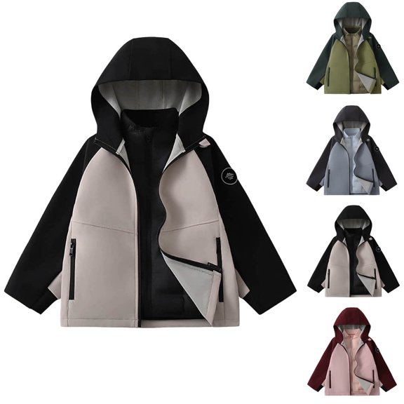 NAISIBABY Boys Waterproof Hooded Jacket Size 13,Zip-Up Cardigan Outdoor Softshell Windbreaker Fleece Lined Coat Black