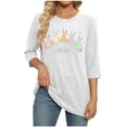 thumbnail image 4 of Mifsaly Ribbed Knit Easter Shirts for Women Cute Bunny and Egg Print Tshirts Loose Tunic 3/4 Sleeve Tops Textured Relaxed Festival Basic Tee M, 4 of 7