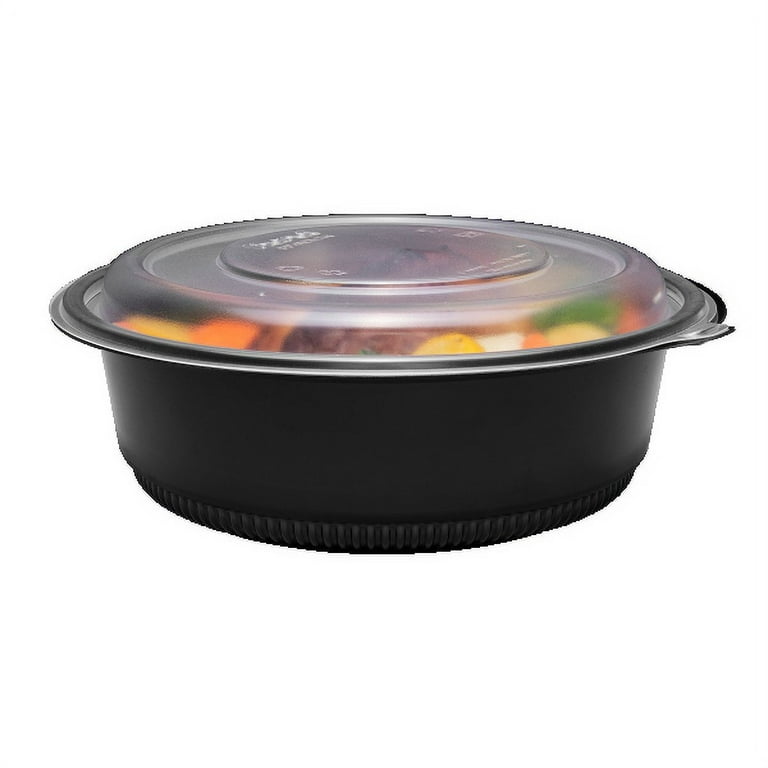 KARAT 48 OZ BLACK ROUND TO-GO CONTAINER, COMBO PACK WITH LIDS (150)