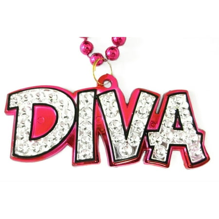 Diva Pendant Mardi Gras Necklace Beads Bead Pink Silver