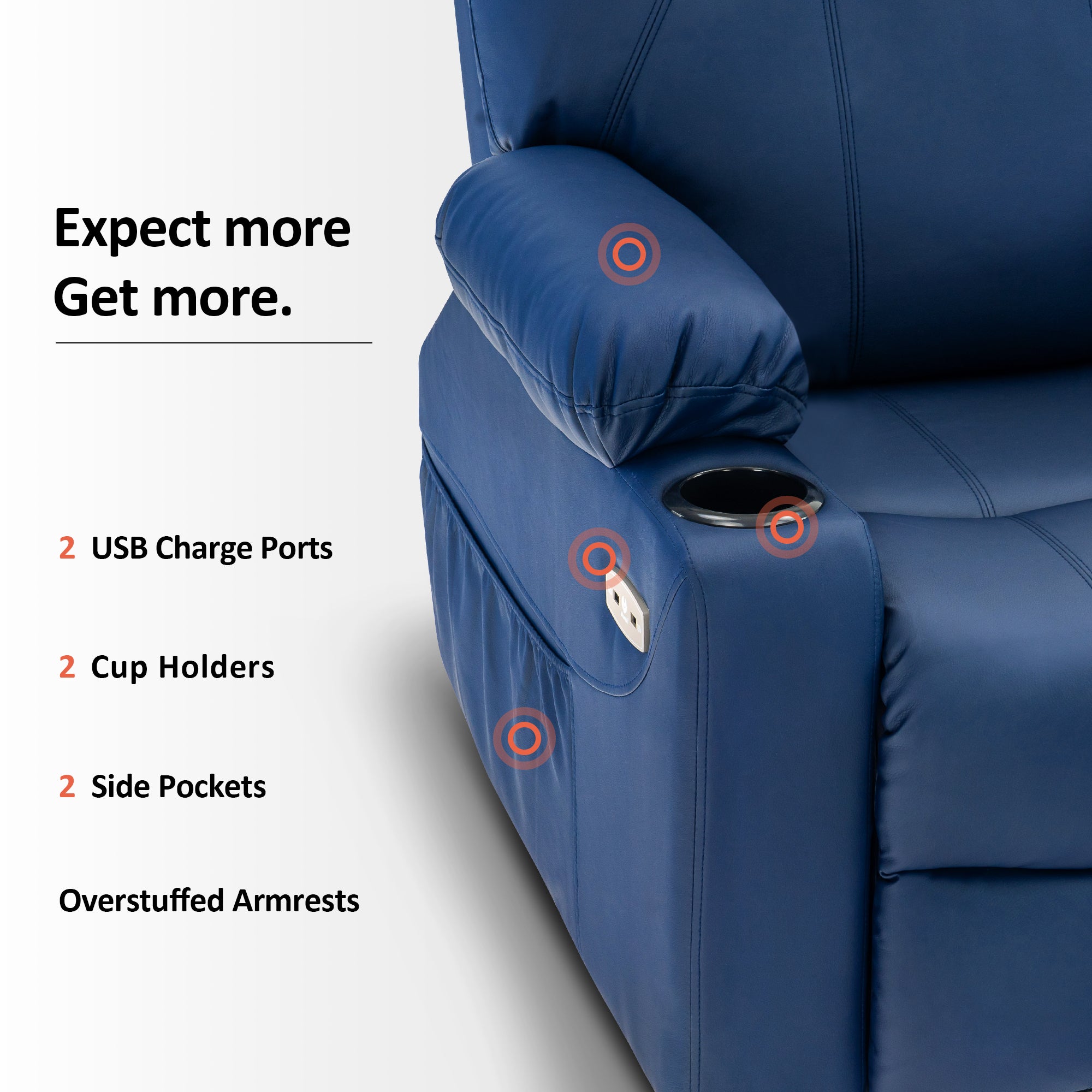 MCombo Electric Power Lift Recliner Chair with Vibration and Heat for Elderly, Faux Leather, Blue