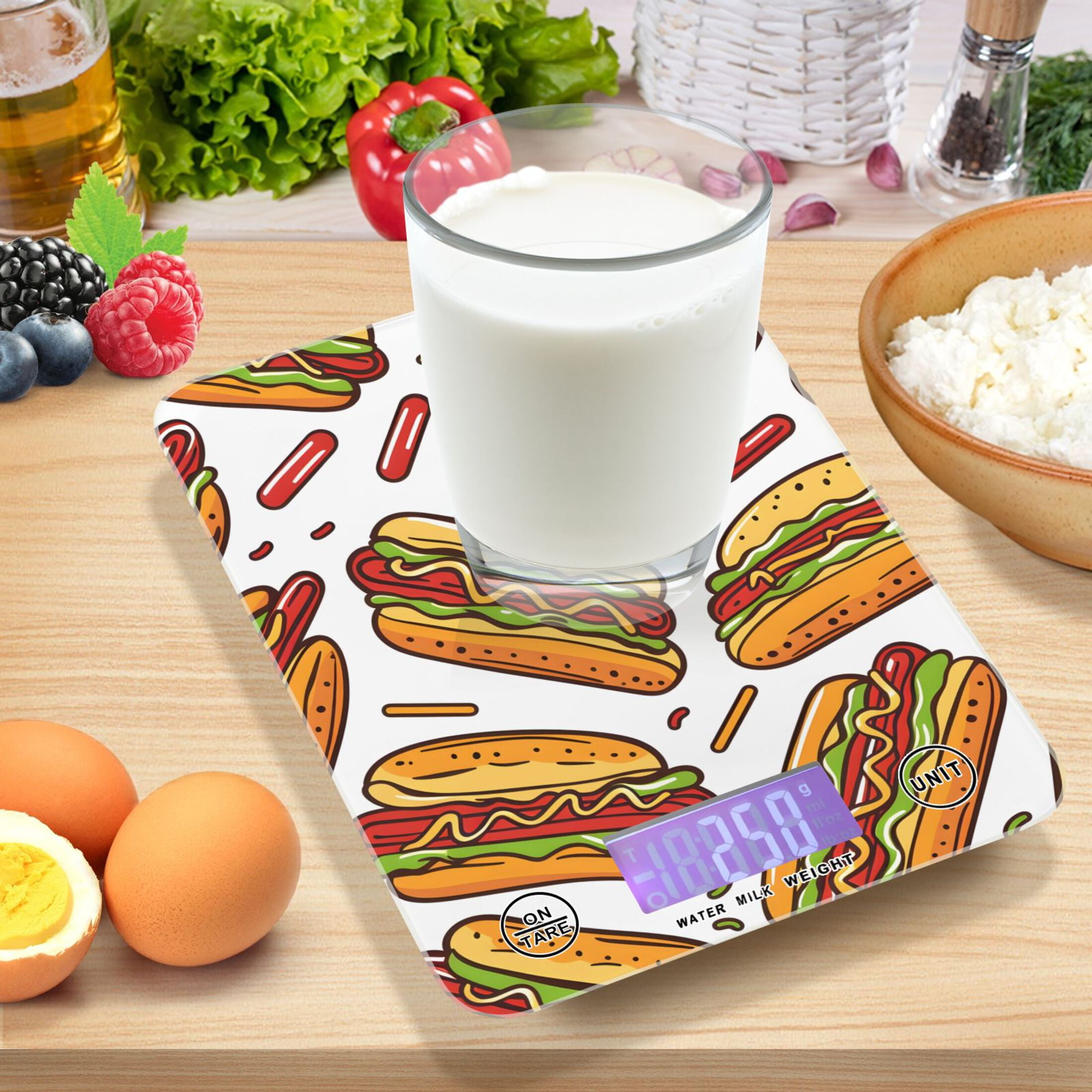 Hot Dogs Food Scale Digital Kitchen Scale Waterproof Tempered Glass Tare Function 11 lb for Baking Cooking Meal Prep