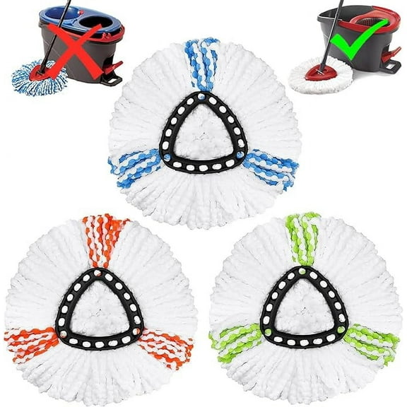 3 Pack Mop Replacement Heads Compatible with Spin Mop, Microfiber Spin Mop Refills, Easy Cleaning Mop Head Replacement