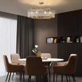 thumbnail image 3 of HOOMEDELIER 33.5" Modern Drum Crystal Chandelier Lighting with Glass Shade, 8-Light Gold Luxury Pendant Ceiling Light Fixture for Indoor, 3 of 10