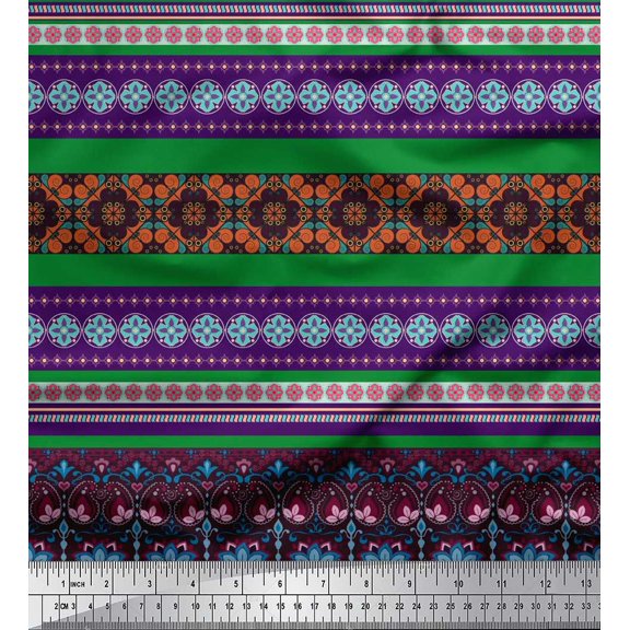 Soimoi Silk Fabric Stripe & Paisley Decorative Print Sewing Fabric Yard 42 Inch Wide