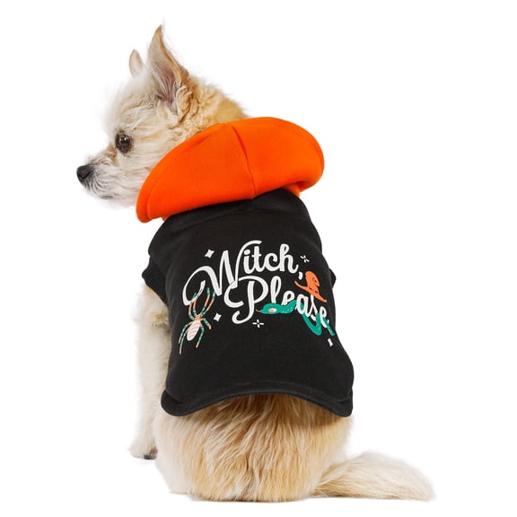 Vibrant Life Halloween Hoodie for Dogs and Cats, Witch Please, Orange and Black, XS